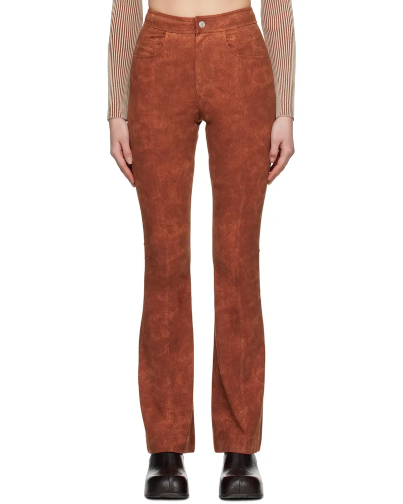 Andersson Bell Orange Paneled Faux-Leather Trousers Brick