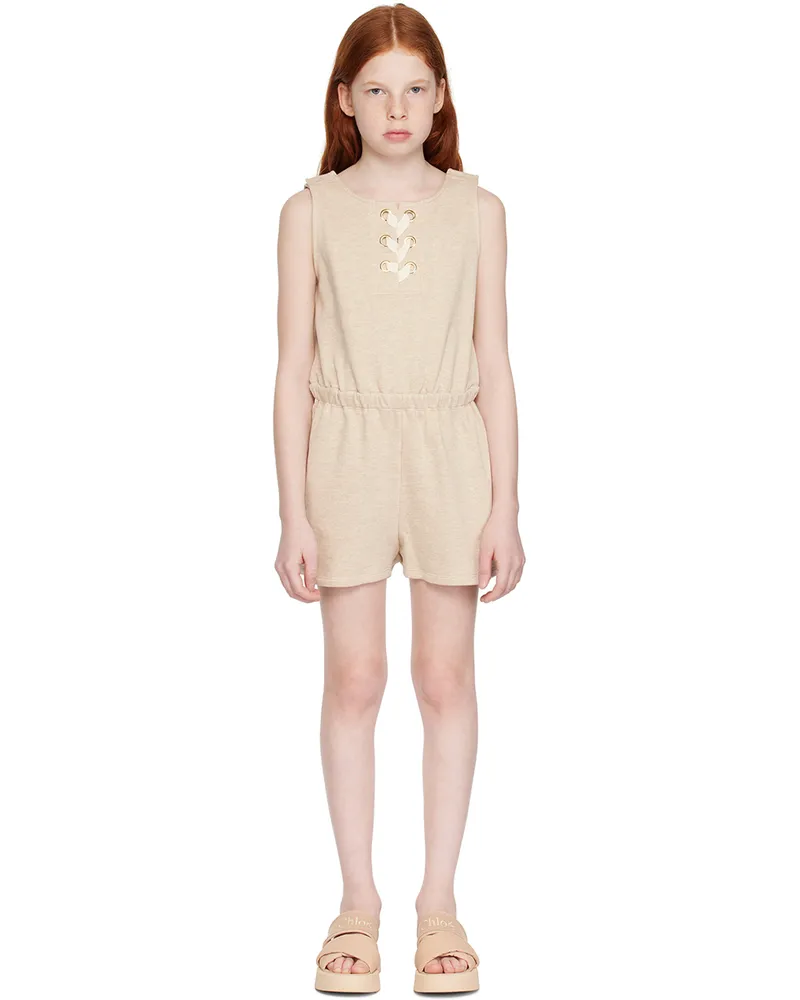 Chloé Kids Beige Lace-Up Romper C03