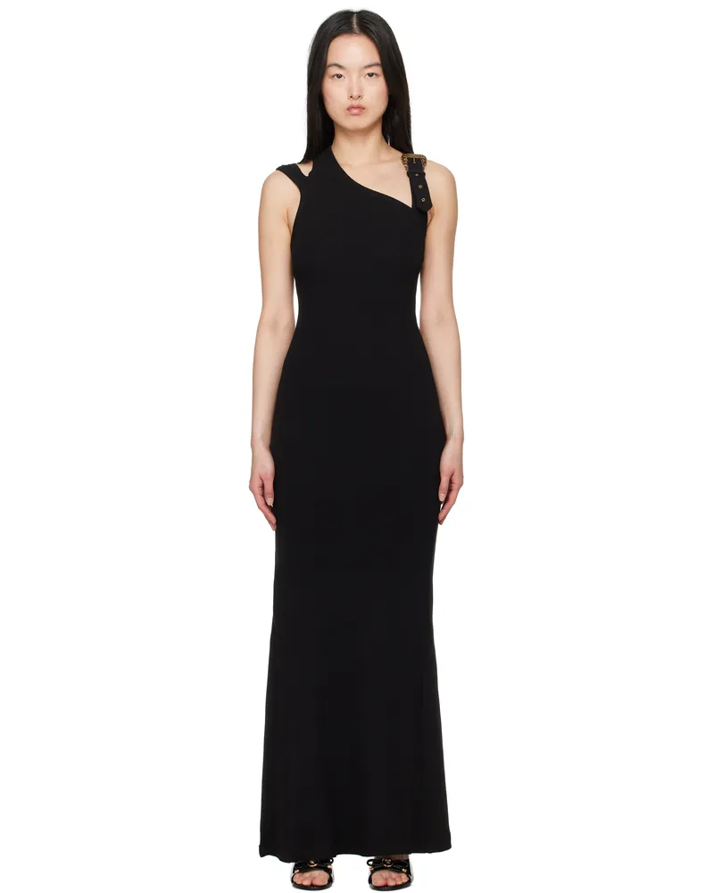 Versace Jeans Black Baroque Buckle Maxi Dress E899