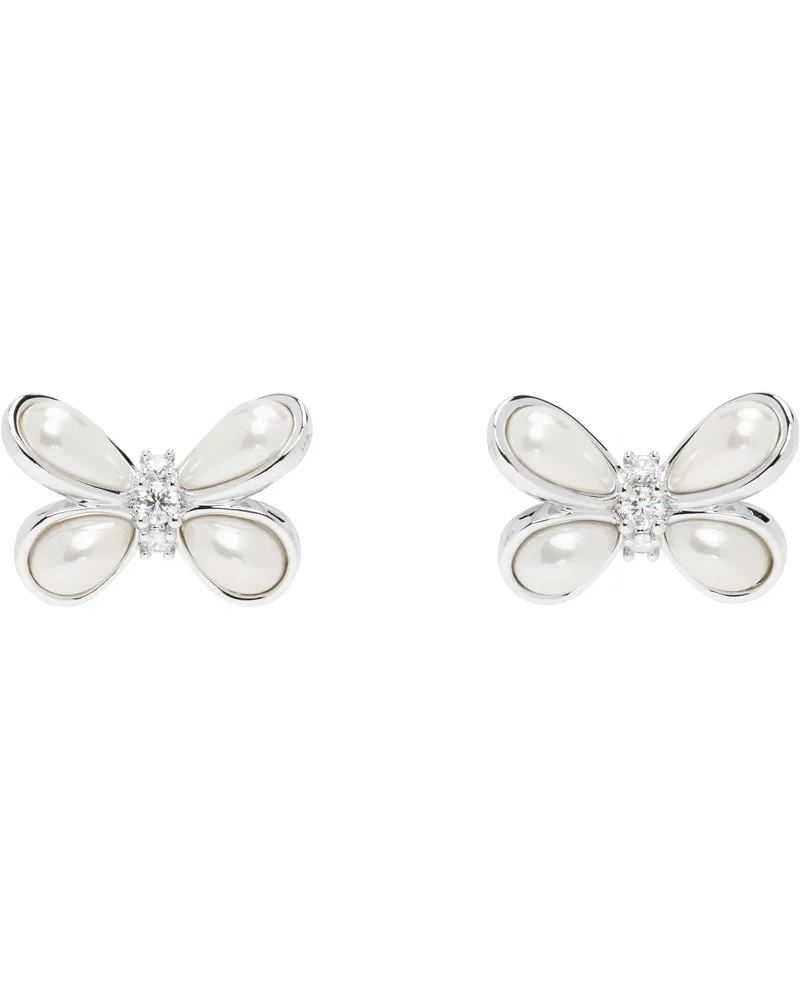 SHUSHU/TONG Silver & White YVMIN Edition Pearl Butterfly Flower Basic Large Earrings White