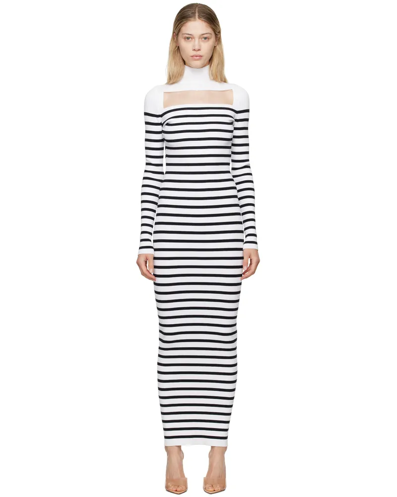 Jean Paul Gaultier White & Navy 'The Knit Marinière' Maxi Dress 0159-white