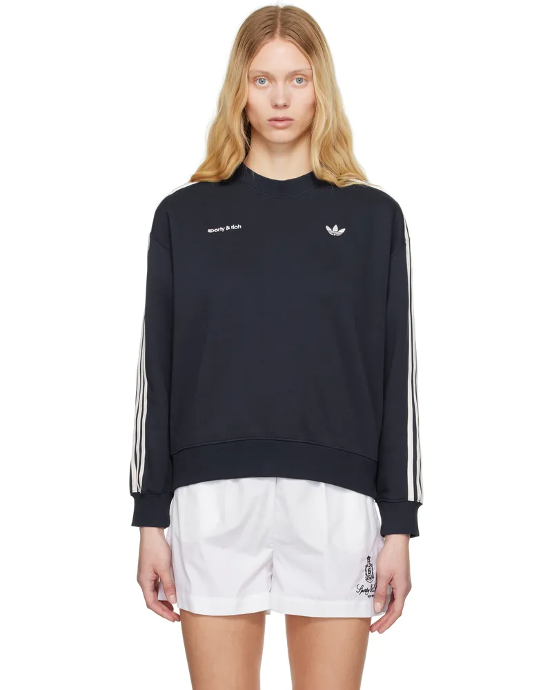 SPORTY & RICH Navy adidas Originals Edition Track Crewneck Sweatshirt Blue
