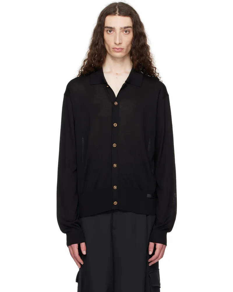 Versace Black Knit Silk Cardigan 1b000-black