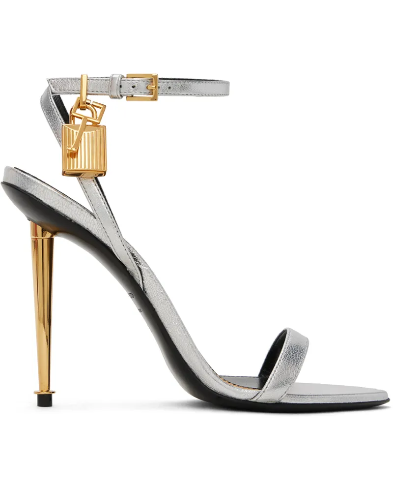Tom Ford Silver Padlock Pointy Naked Heeled Sandals 1g004