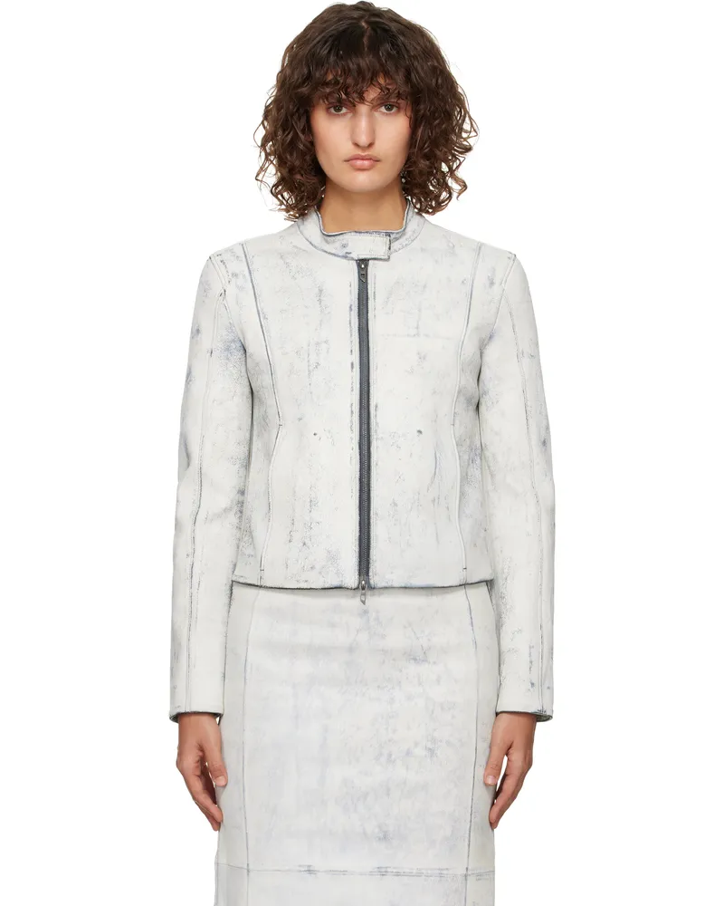 Diesel White L-Yric Leather Jacket 9xxa
