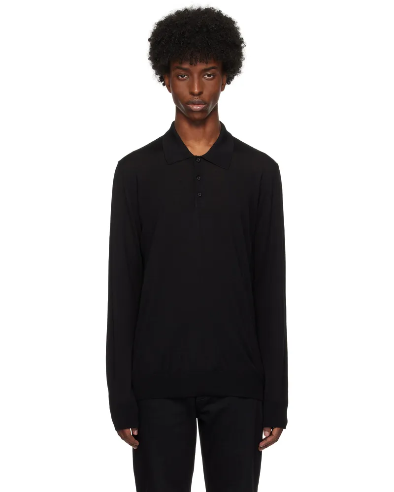 Golden Goose Black Long-Sleeved Merino Wool Polo Black