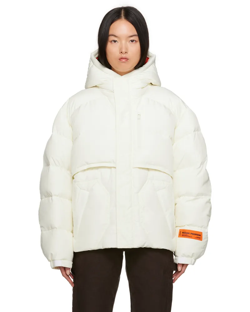 Heron Preston Off-White Hooded Down Jacket Ivory