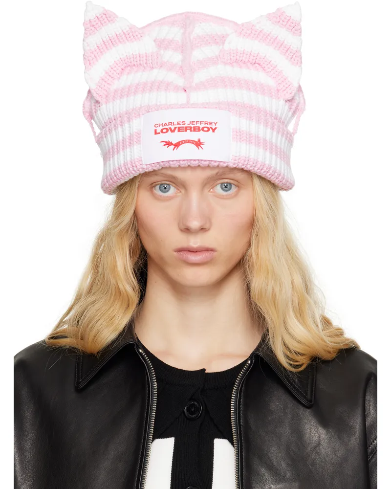 Charles Jeffrey Loverboy SSENSE Exclusive Pink & White Chunky Ears Beanie Pink