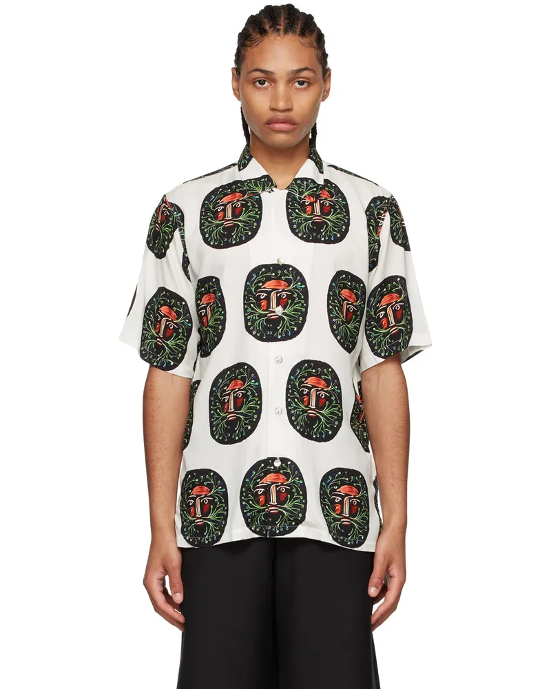ENDLESS JOY Off-White Hombre Verde Short Sleeve Shirt Cream