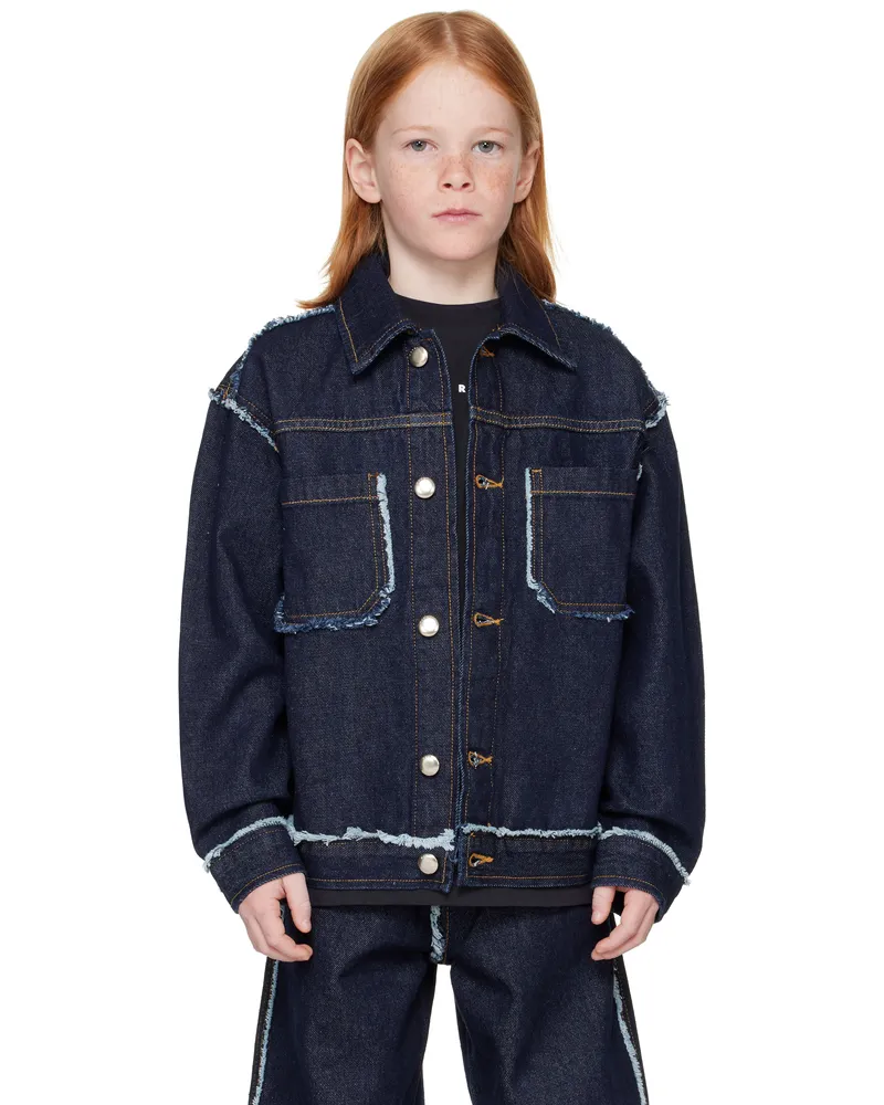 Marni Kids Navy Frayed Trim Denim Jacket 0m01