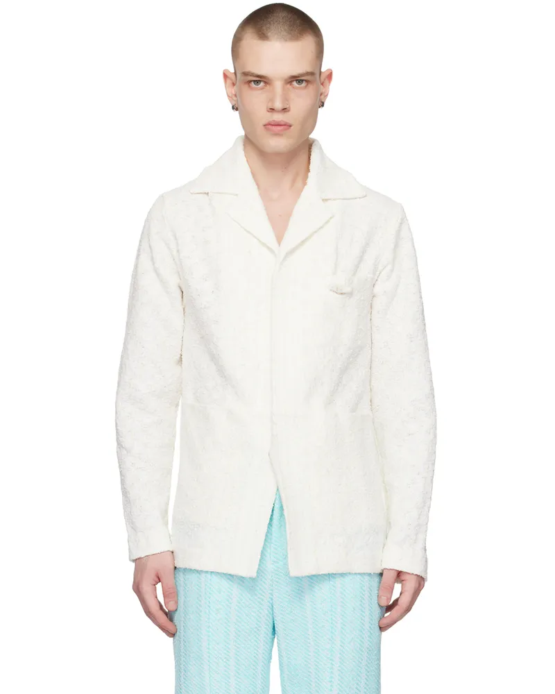 young n sang Off-White Striped Blazer White