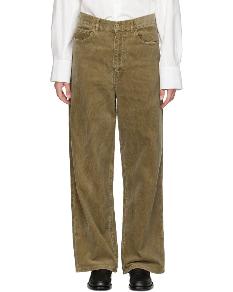 AURALEE Khaki Finx Corduroy Wide 5P Trousers Olive