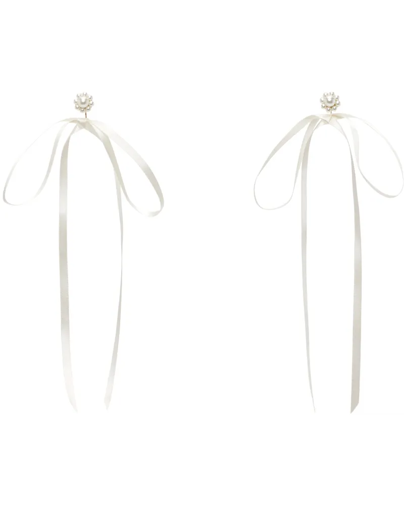 Simone Rocha White Bow Ribbon Stud Earrings Pearl
