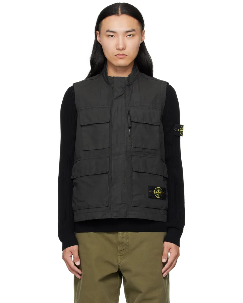 Stone Island Black G100001 Canvas Weave Cotton Vest V0062