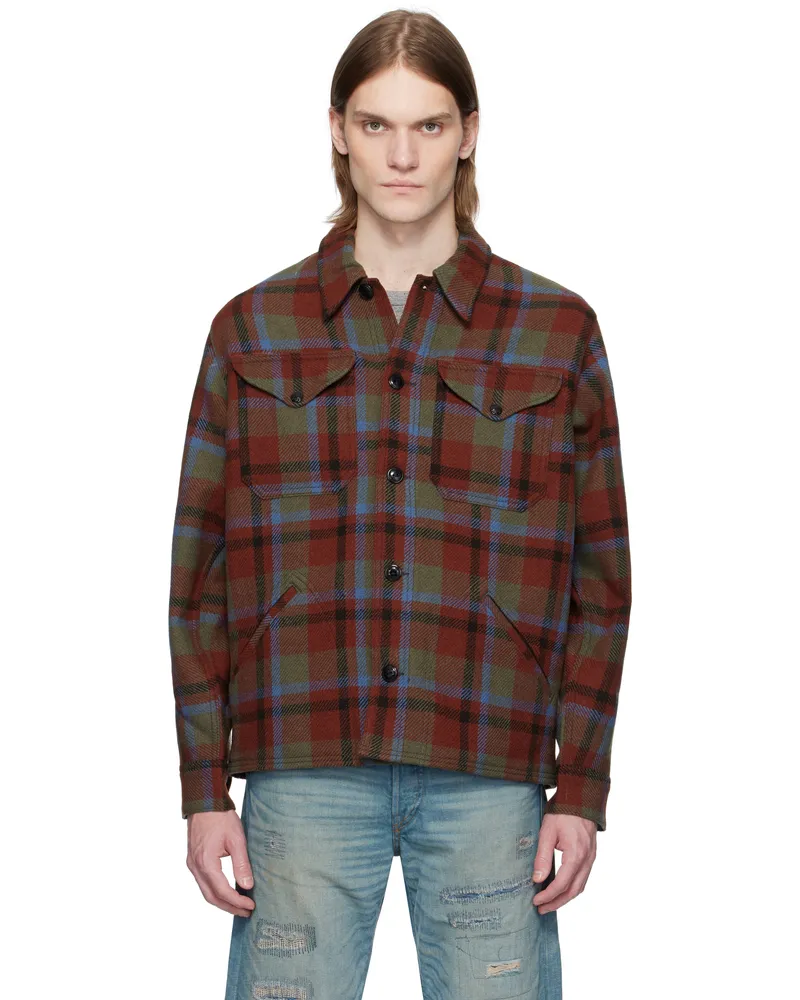 RRL Multicolor Wool Ace Cruiser Shirt Jacket Maroon