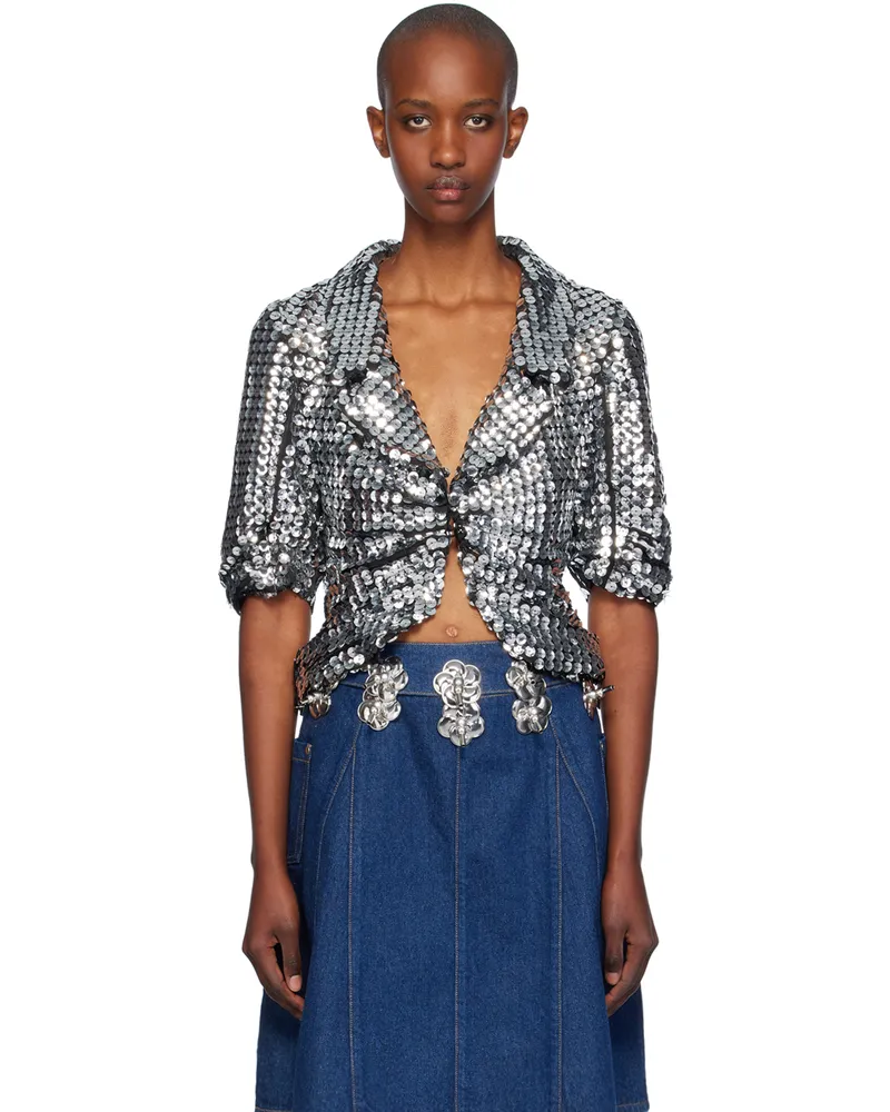 Anna Sui Silver Cropped Jacket Silver