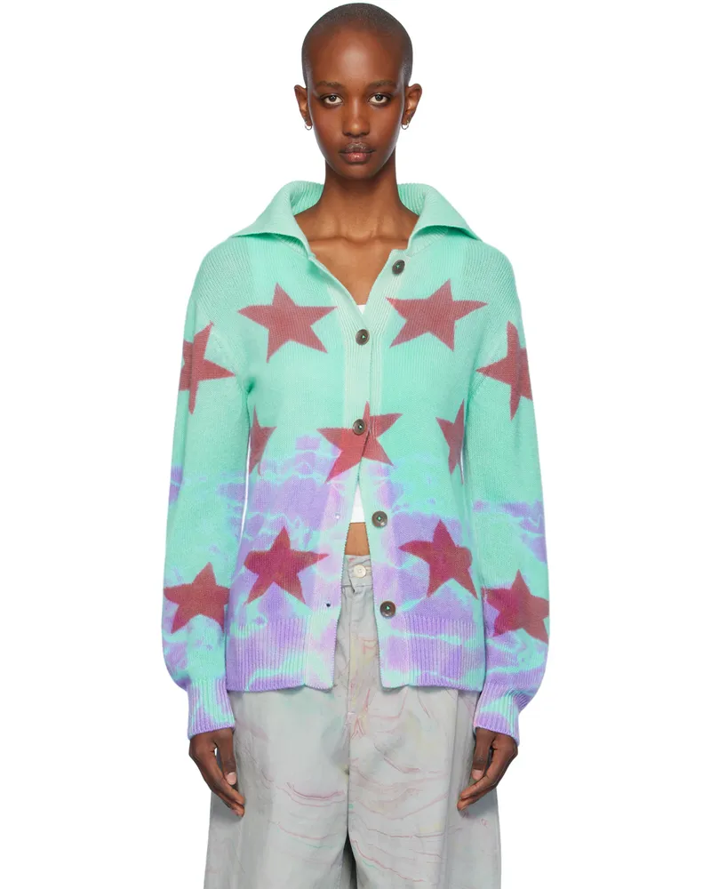 The Elder Statesman Blue Star Dye Collar Cardigan D266