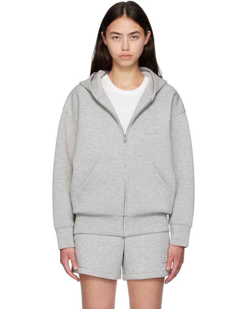 Anine Bing Gray Bond Zip Up Framed Monogram Hoodie Grey