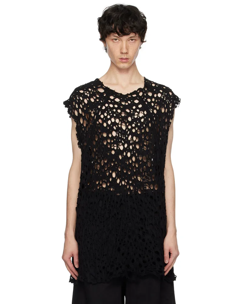 Julius Black Wool Damage Jacquard Frayed T-shirt Black