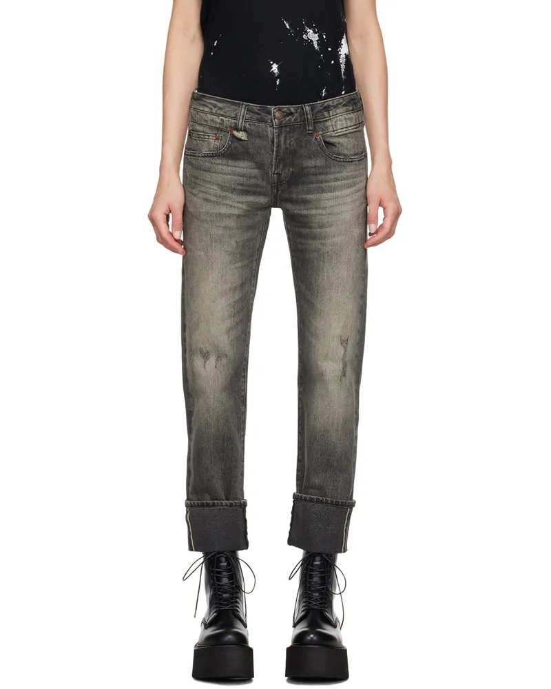 R13 Black Cuffed Boy Straight Jeans Black