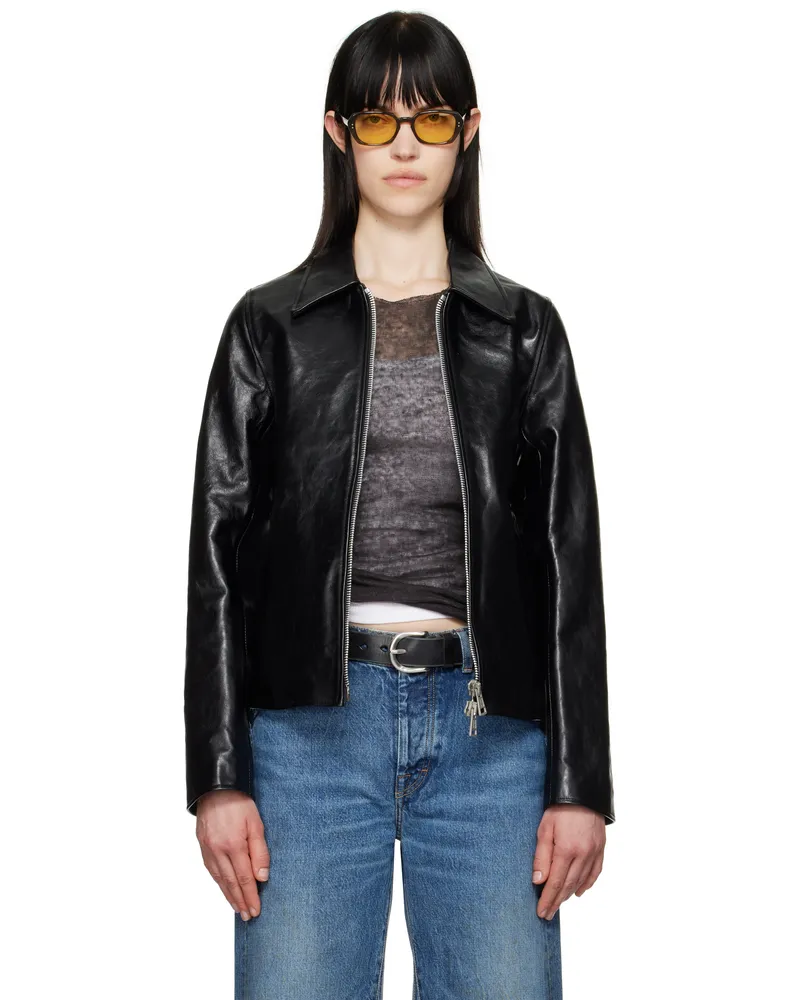 Our Legacy Black Mini Leather Jacket Top