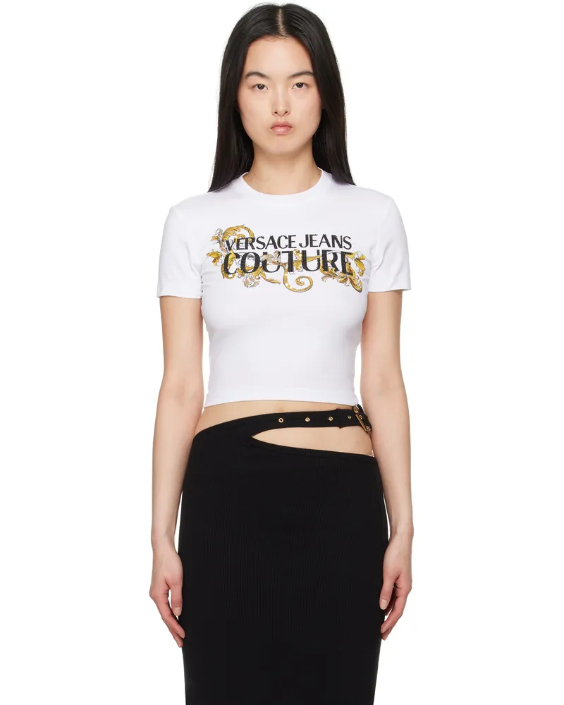 Versace Jeans White Crystal Outline Barocco T-shirt Eg03