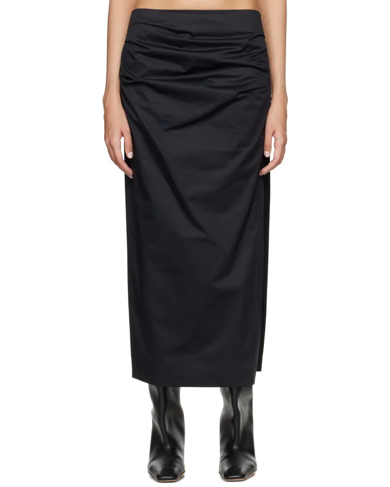 St. Agni Black Cotton Tuck Midi Skirt Black