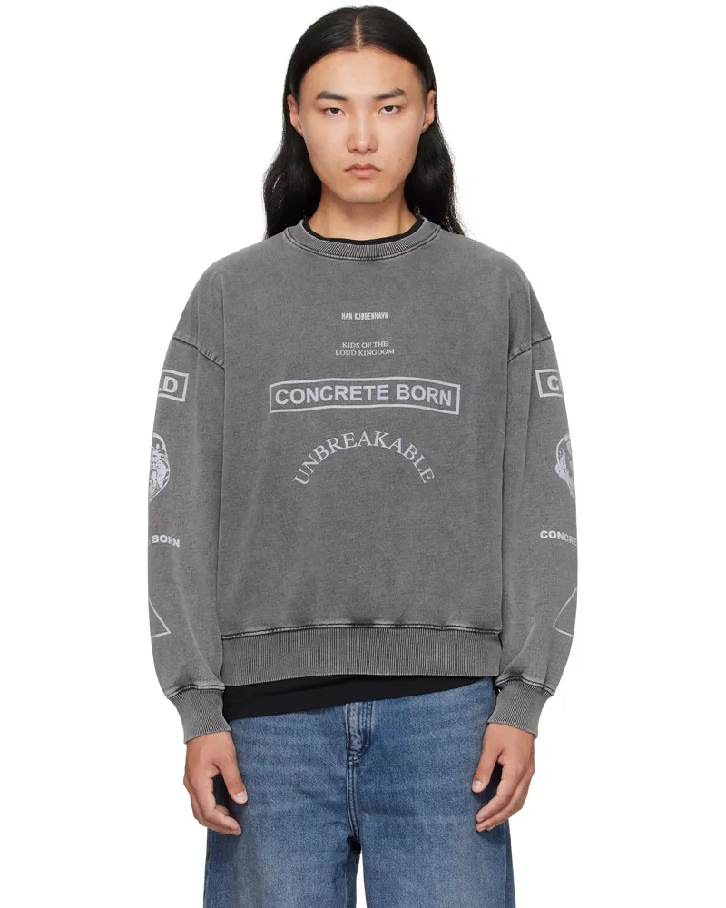 Han Kjøbenhavn Gray Graphic Printed Crewneck Sweatshirt Dark