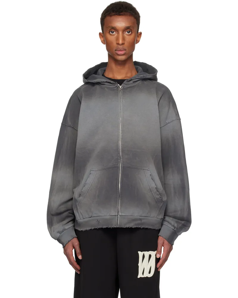 WE 11 DONE Gray Distressed Zip-up Hoodie Charcoal