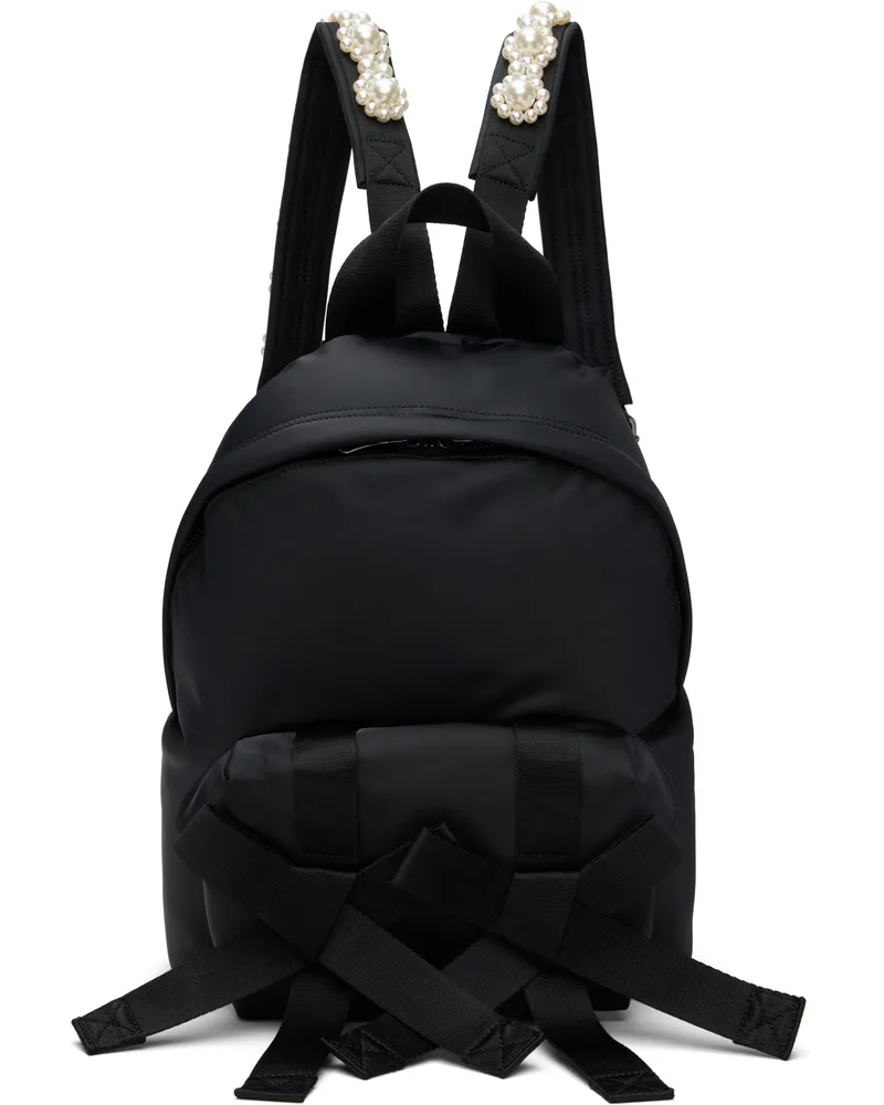 Simone Rocha Black Beaded Utility Bow Backpack Black
