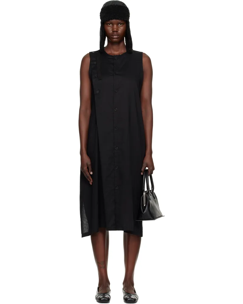 Yohji Yamamoto Black S-Asymmetric Button Midi Dress 3