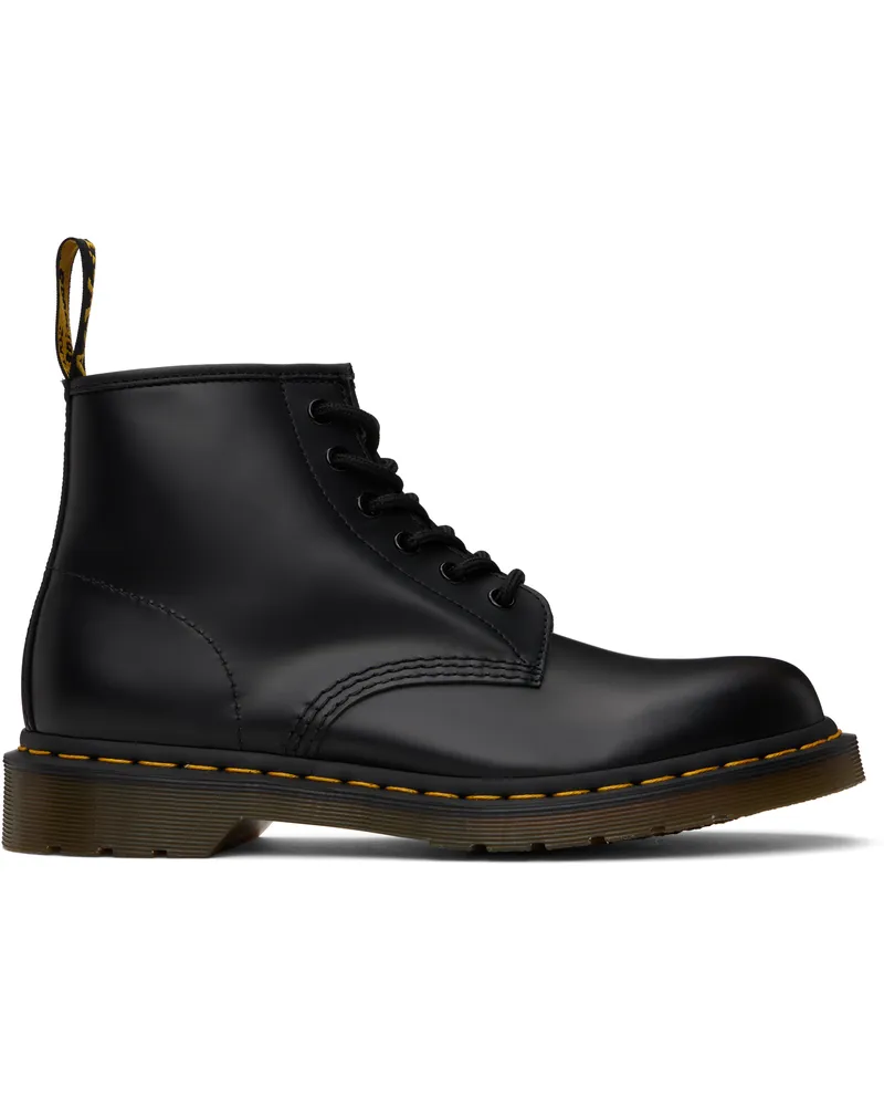 Dr.Martens Black 101 Yellow Stitch Smooth Leather Ankle Boots Black