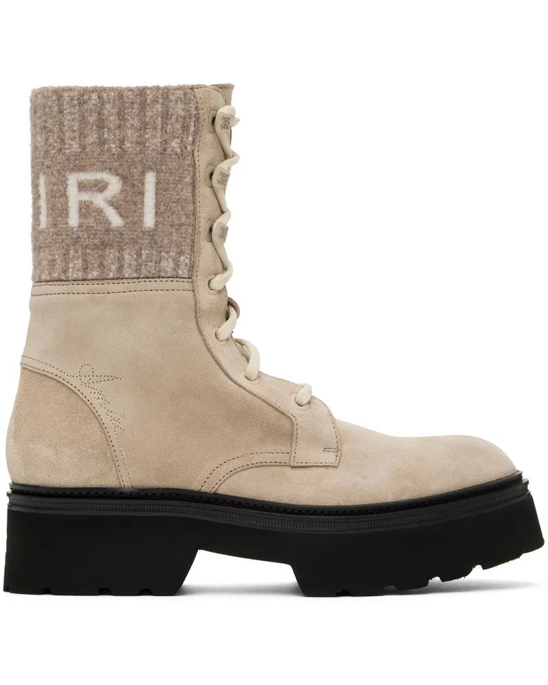 Amiri Tan Knit Logo Collar Combat Boots Tan