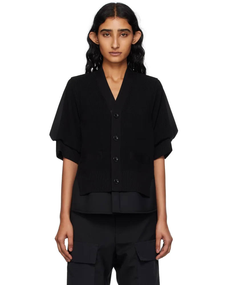 Sacai Black Suiting Mix Knit Cardigan 001