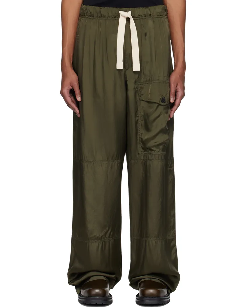 Dries van Noten Khaki Viscose Drawstring Cargo Pants 606