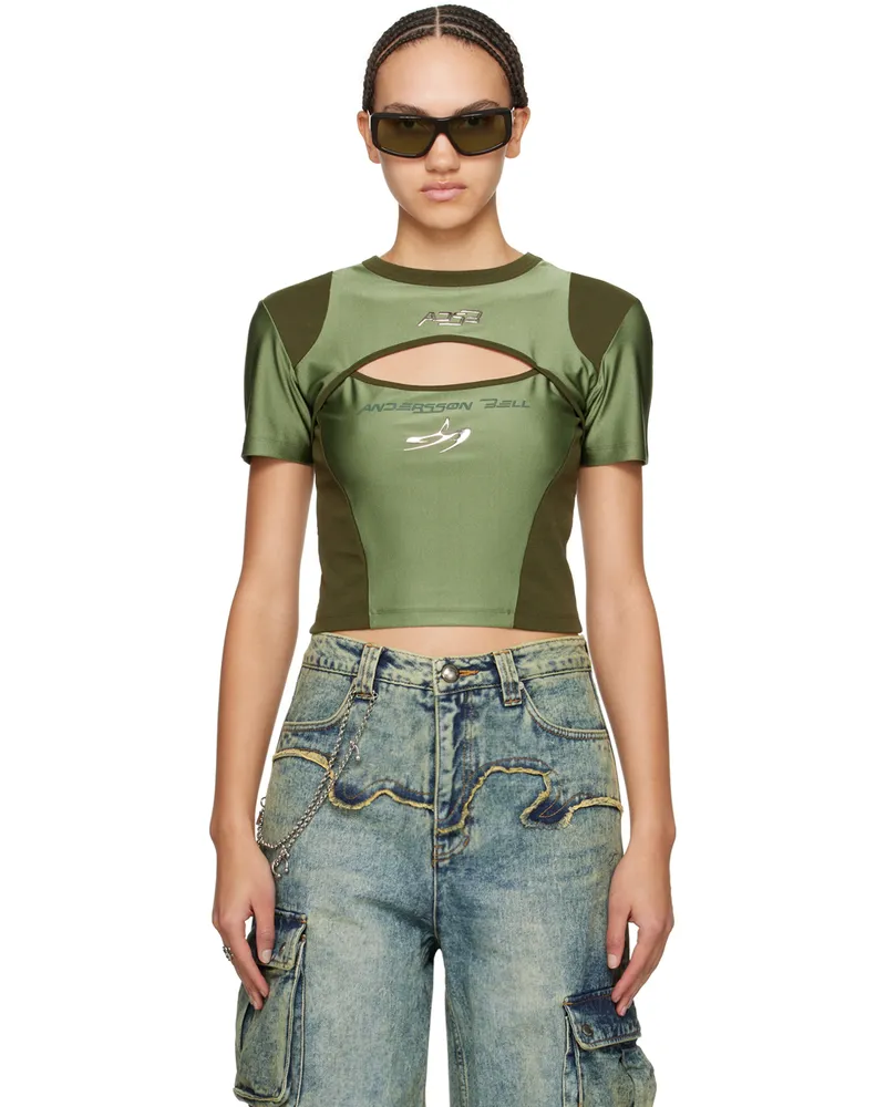 Andersson Bell Green Essential Cutout Racing T-Shirt Khaki