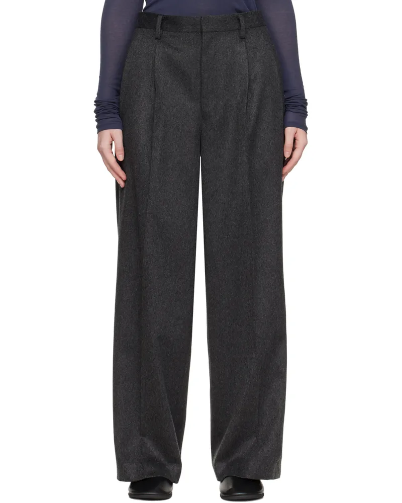 AURALEE Gray Cashmere Moleskin Two-Tuck Trousers Top