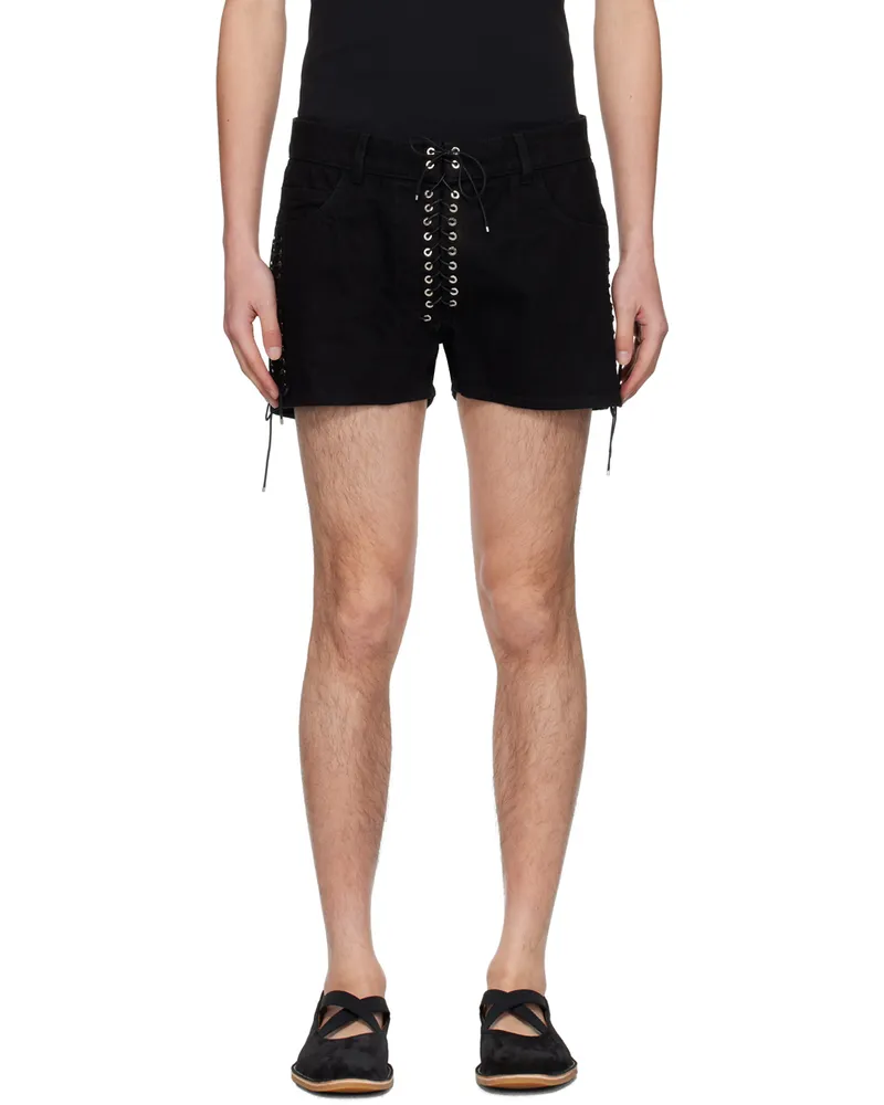 Ludovic de Saint Sernin Black Lace Up Denim Shorts Black