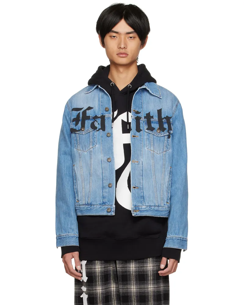 Faith Connexion Blue Print Denim Jacket Blue