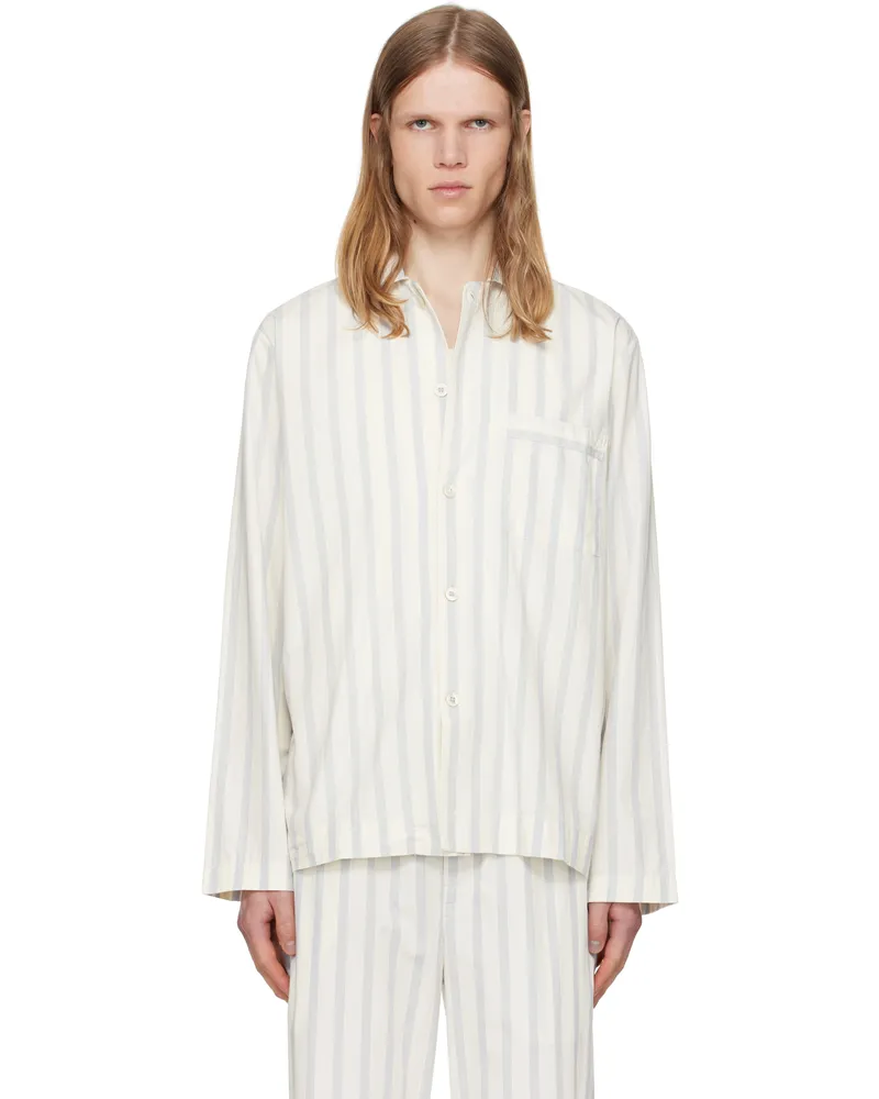 TEKLA Off-White & Navy Poplin Long-Sleeved Pyjama Shirt Needle