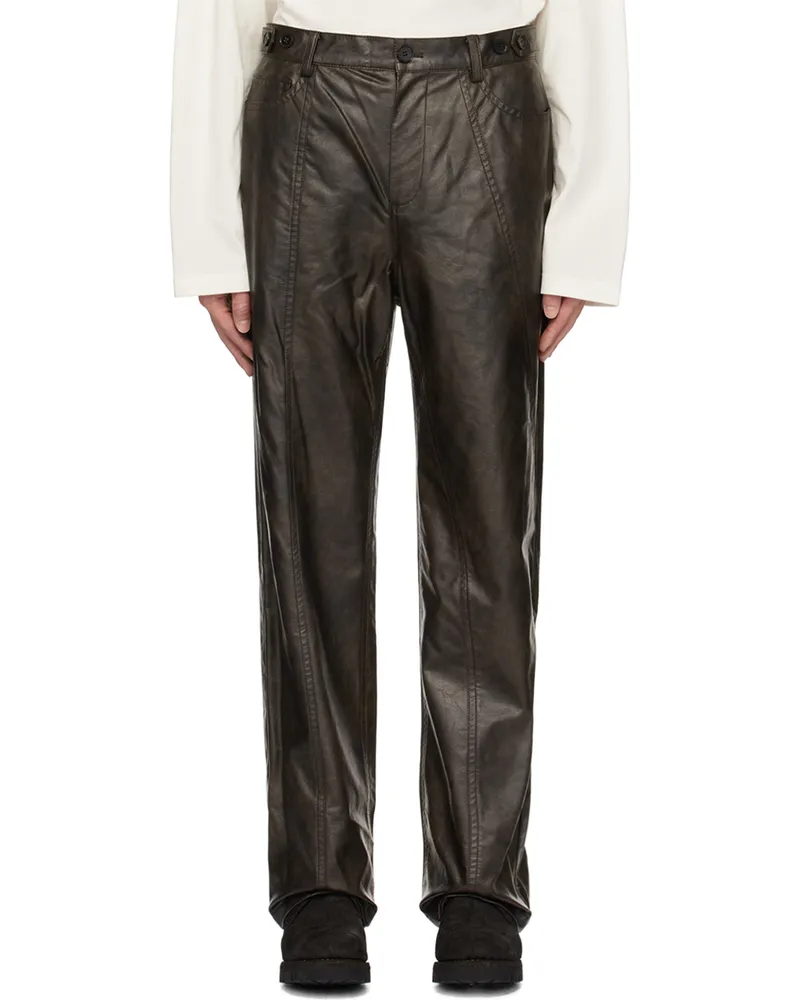 Feng Chen Wang Brown Faux-Leather Trousers Brown