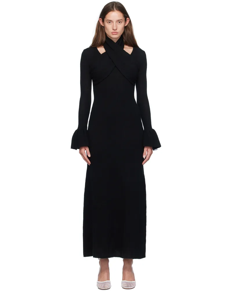 Rokh Black Cross Knitted Maxi Dress 00black