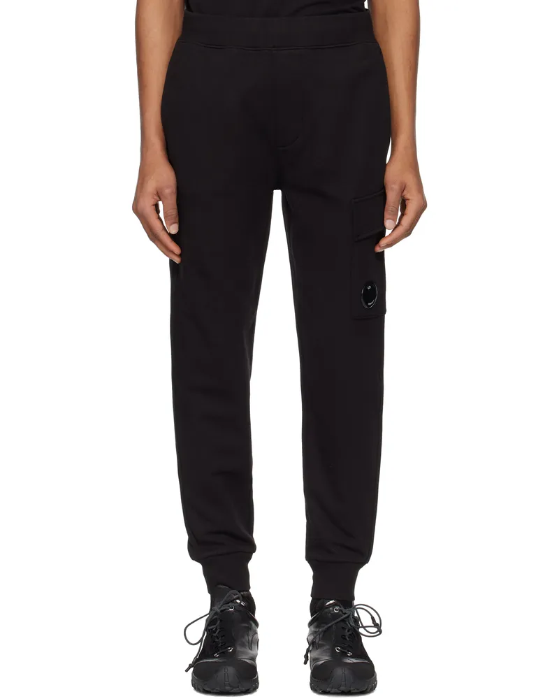 C.P. Company Black Diagonal Raised Fleece Lens Sweatpants 999