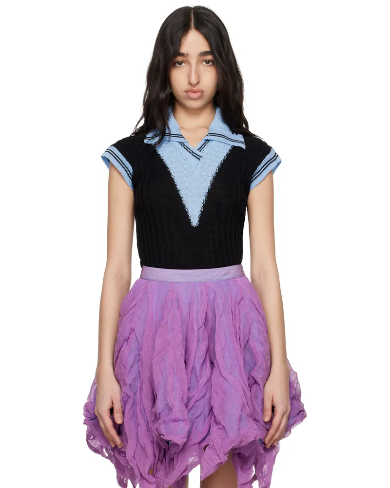 KIKO KOSTADINOV Blue & Black Quimby Sleeveless Knit Polo Carbon