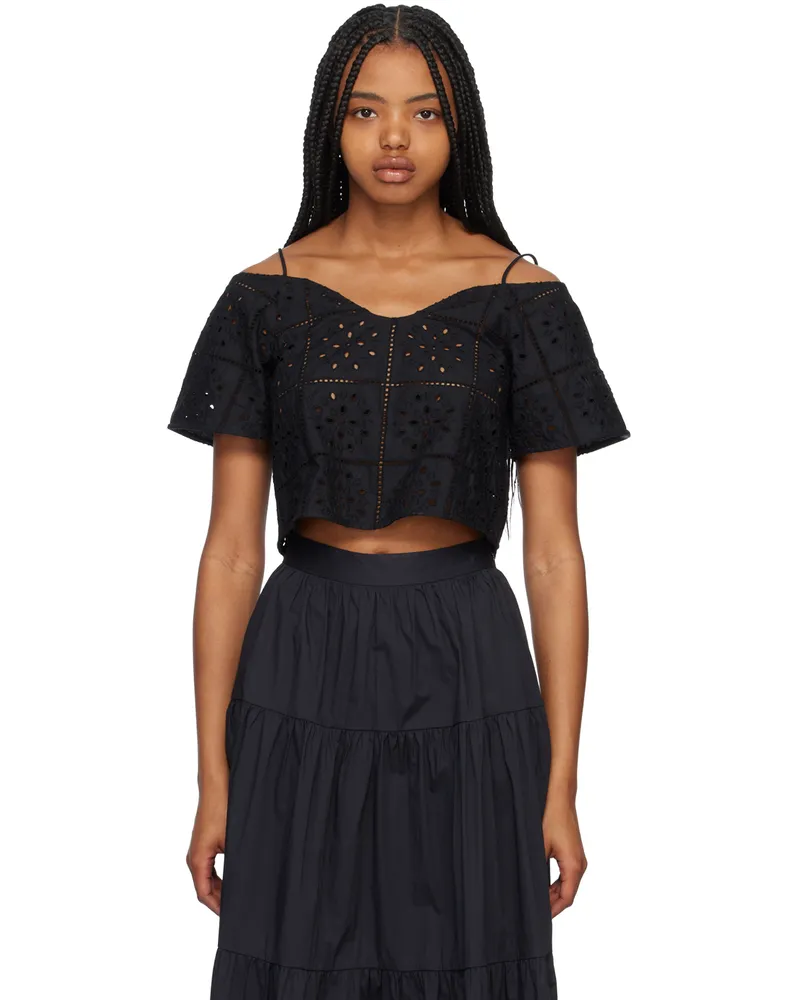 Ganni Black Sweetheart Neck Blouse 099