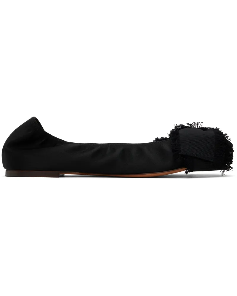 Lanvin Black Satin Bow Ballerina Flats Black