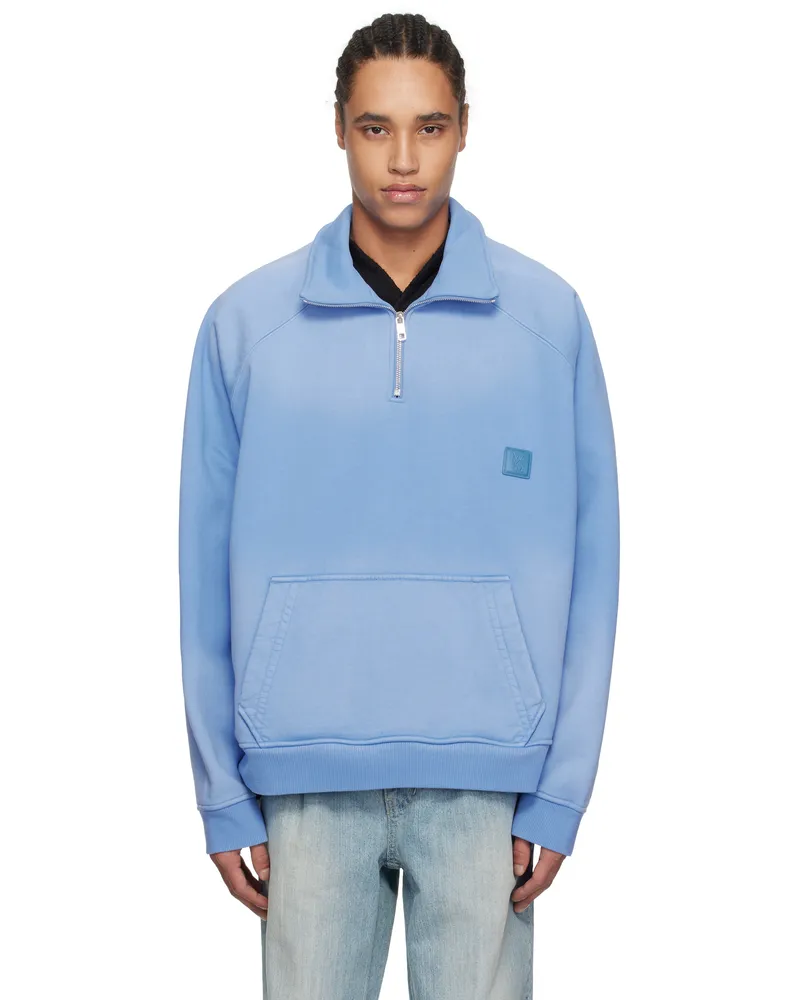 Wooyoungmi Blue Half Zip-Up Dying Sweatshirt Blue758l