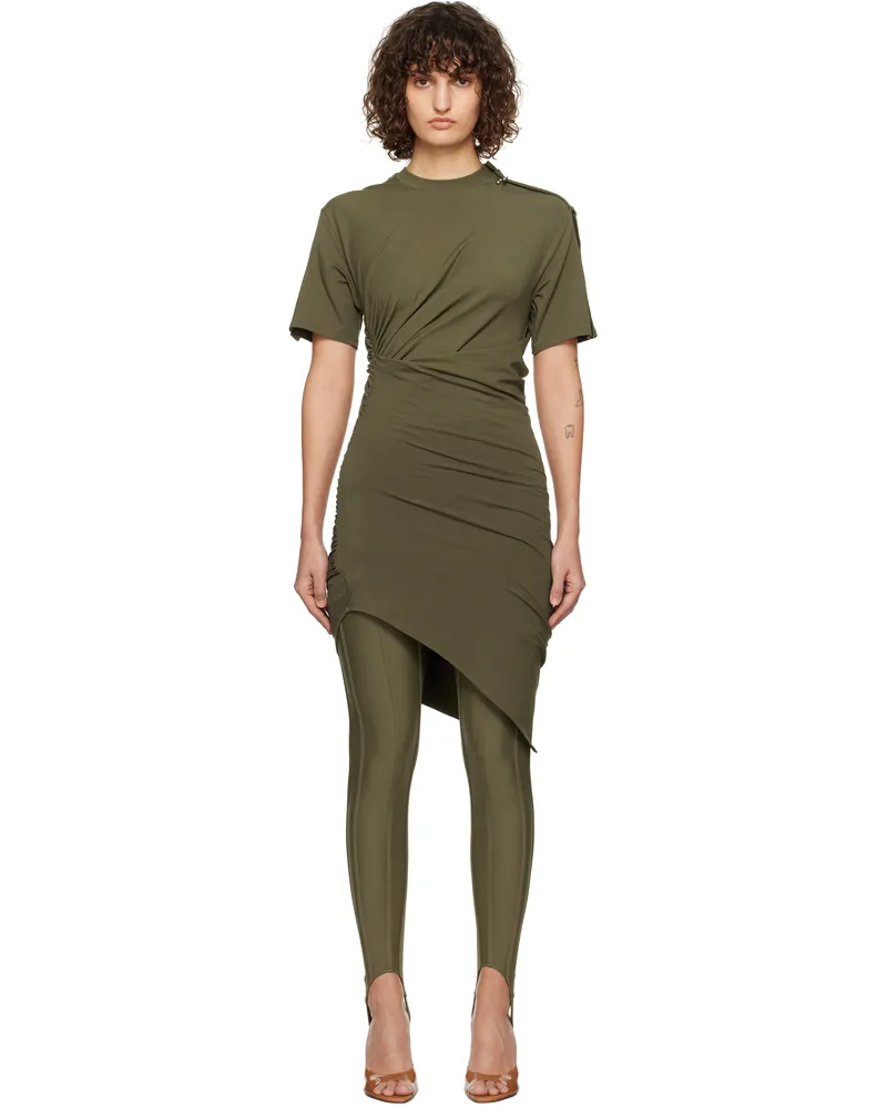 Thierry Mugler Khaki Draped Pierced Day Minidress 5047