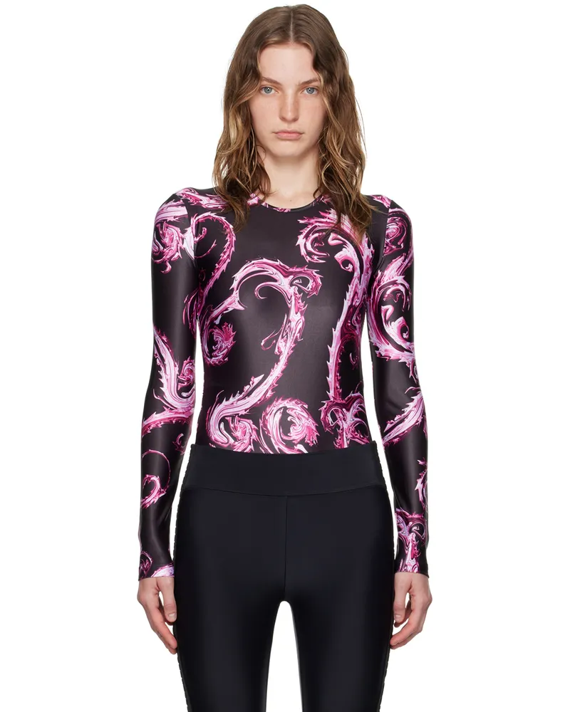 Versace Jeans Black & Pink Chromo Couture Bodysuit Eqy2