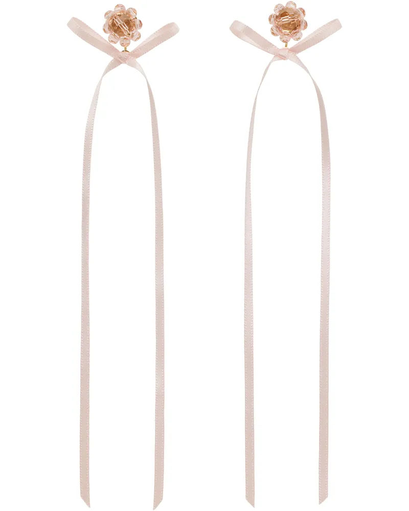 Simone Rocha Pink Bow Ribbon Stud Earrings Pale